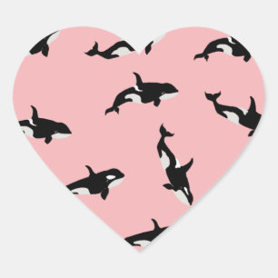 Orca Whale Illustration Pod Pattern Ocean Pink Heart Sticker