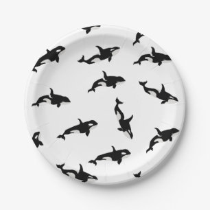 Orca Whale Illustration Pod Pattern Ocean White Paper Plate