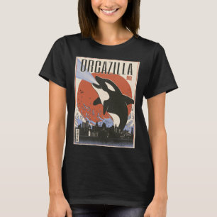 Orca Whale Monster in Vintage Japanese Poster Orca T-Shirt
