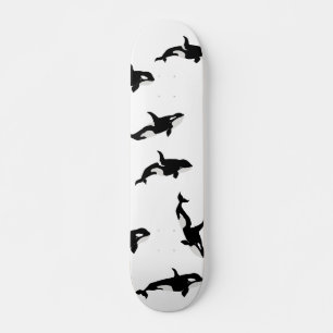Orca Whale Pod Pattern Ocean White  Skateboard