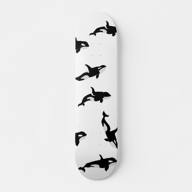 Orca Whale Pod Pattern Ocean White  Skateboard (Front)