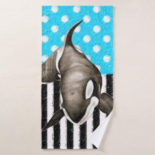 Orca Whale Polka Dot Blue Bath Towel Set