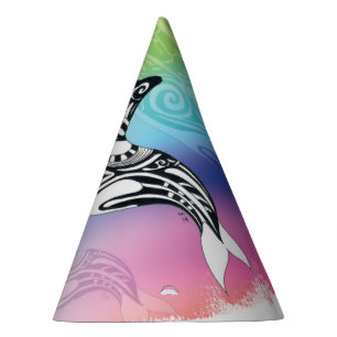 Orca Whale Rainbow Tribal Art Party Hat