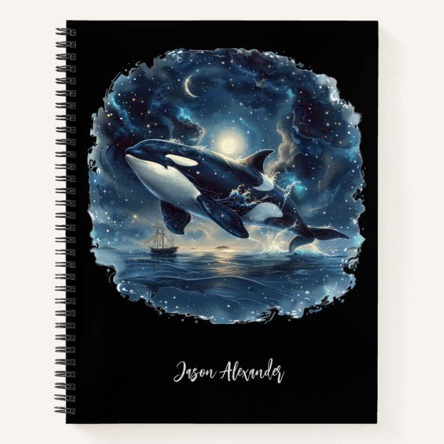 Orca Whale Sailing Nautical Ship School Notebook (Front)