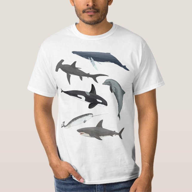 Orca Whale Shark Narwhal Dolphin Sea Creatures T-Shirt (Front)