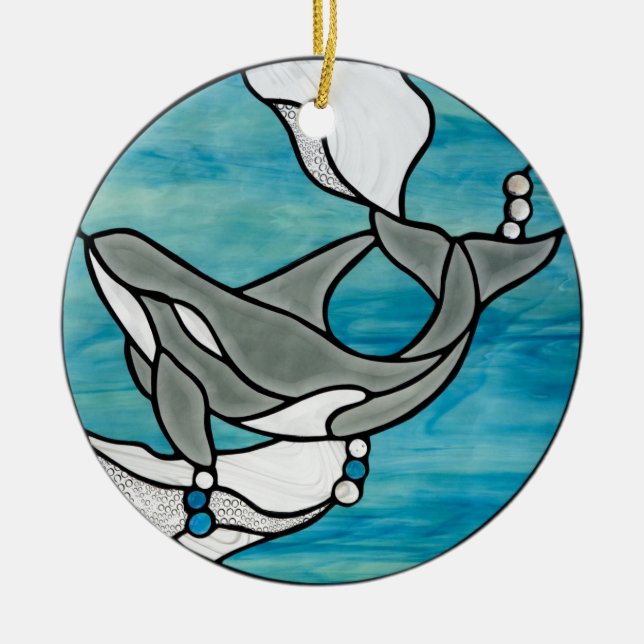 Orca Whale Stained Glass Art Design Ceramic Tree Decoration (Front)