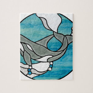 Orca Whale Stained Glass Art Design Jigsaw Puzzle