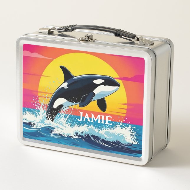  Orca Whale Sunrise Waves Metal Lunch Box (Front)