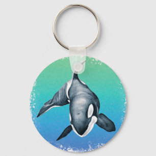 Orca Whale Teal crystal Key Ring