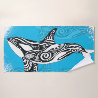 Orca Whale Tribal Art Blue Bath Towel Set