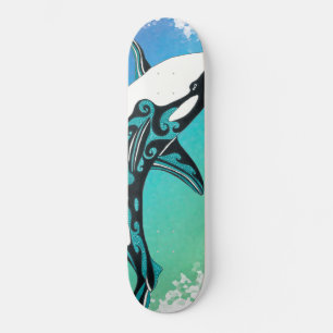 Orca Whale Tribal InkTeal Skateboard
