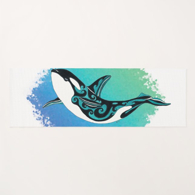 Orca Whale Tribal InkTeal Yoga Mat (Front (Horizontal))