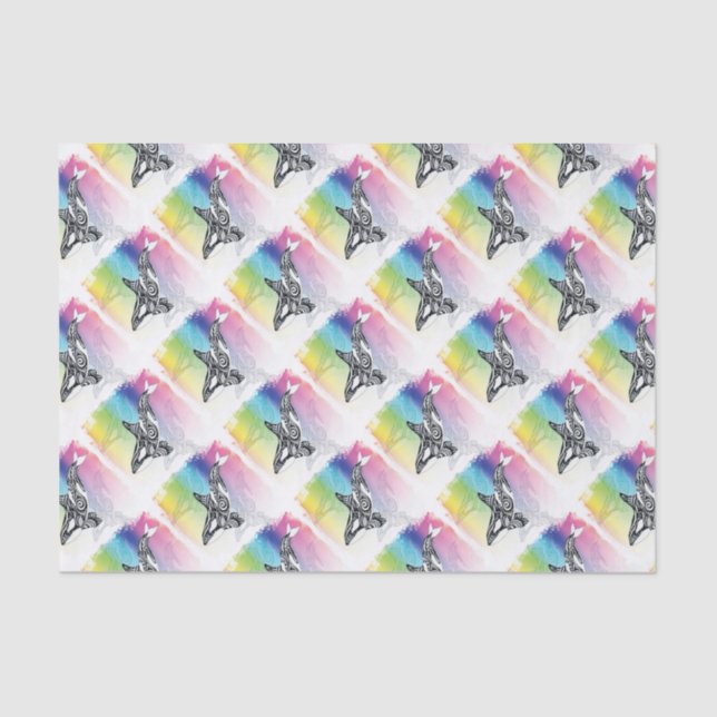 Orca Whale Tribal Rainbow Art Tissue Paper (Front)