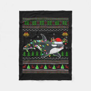 Orca Whale Ugly Christmas Sweaters Santa Sea Anima Fleece Blanket