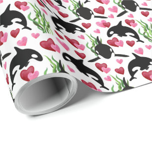 Orca Whale Valentine Wrapping Paper