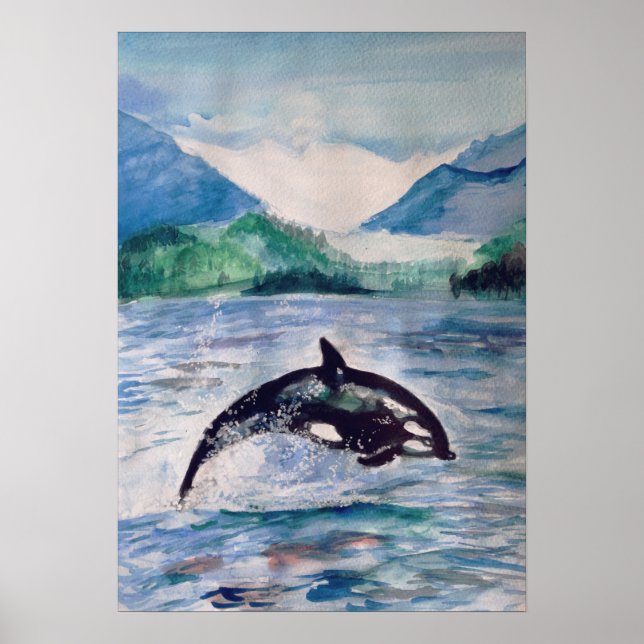 Orca, Whale watercolor drawing Value Poster (Front)