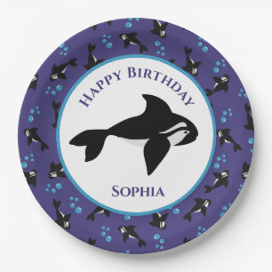 Orca Whale with Bubbles Personalized Birthday  Paper Plate