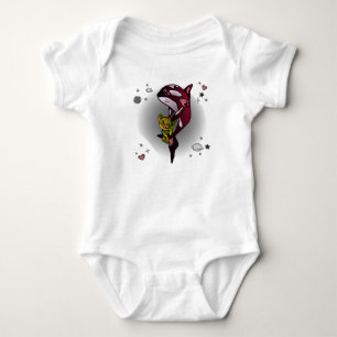 Orca Whale with Teddy Bear in Space Graphic Design Baby Bodysuit