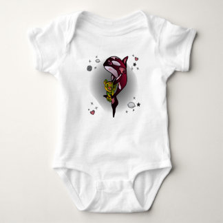 Orca Whale with Teddy Bear in Space Graphic Design Baby Bodysuit