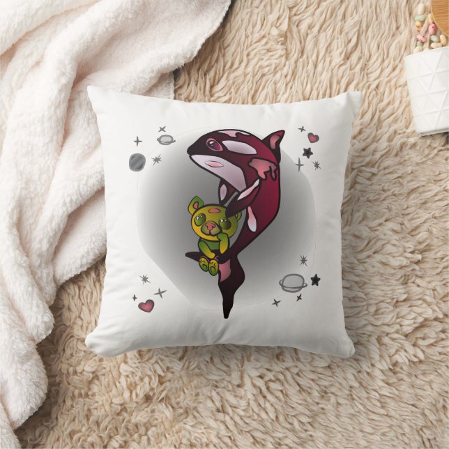 Orca Whale with Teddy Bear in Space Graphic Design Cushion (Blanket)