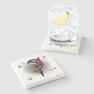 Orca Whale with Teddy Bear in Space Graphic Design Stone Coaster