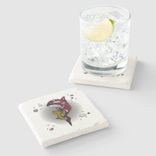 Orca Whale with Teddy Bear in Space Graphic Design Stone Coaster