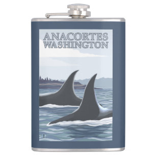 Orca Whales #1 - Anacortes, Washington Hip Flask