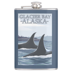 Orca Whales #1 - Glacier Bay, Alaska Hip Flask