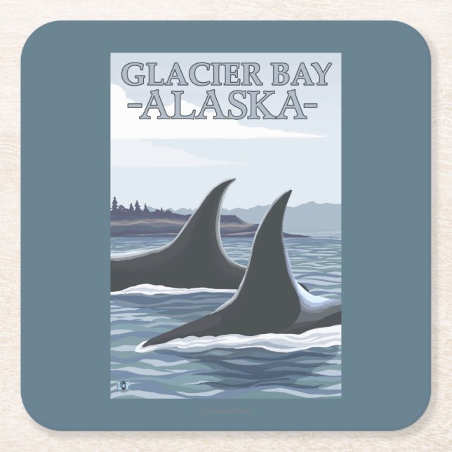 Orca Whales #1 - Glacier Bay, Alaska Square Paper Coaster (Front)