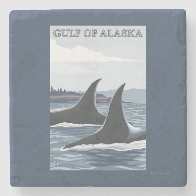 Orca Whales #1 - Gulf of Alaska Stone Coaster (Front)