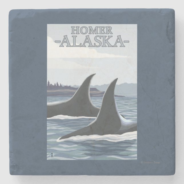 Orca Whales #1 - Homer, Alaska Stone Coaster (Front)