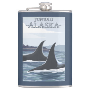 Orca Whales #1 - Juneau, Alaska Hip Flask