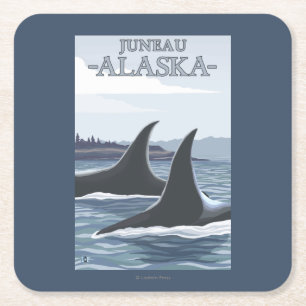 Orca Whales #1 - Juneau, Alaska Square Paper Coaster