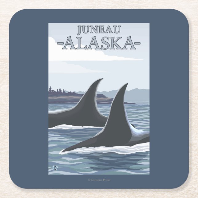 Orca Whales #1 - Juneau, Alaska Square Paper Coaster (Front)