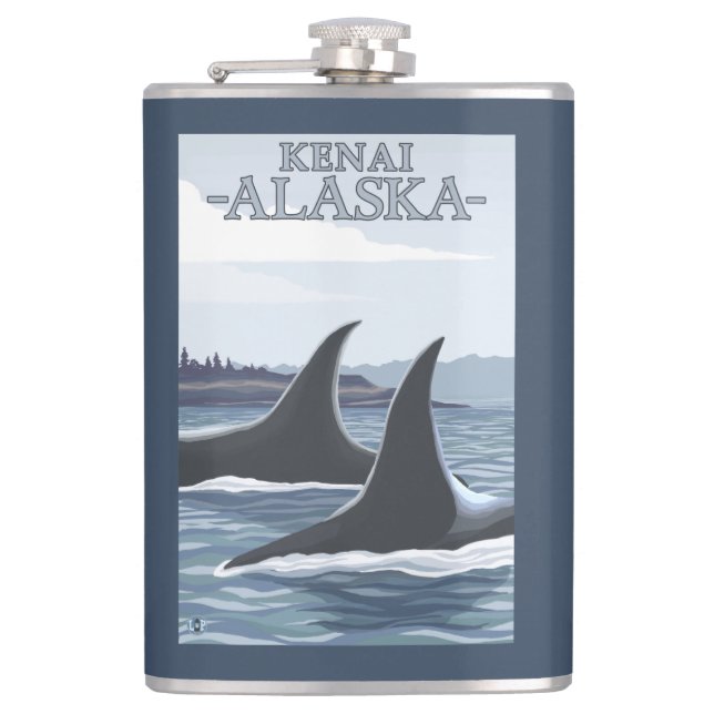 Orca Whales #1 - Kenai, Alaska Hip Flask (Front)
