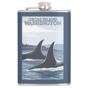 Orca Whales #1 - Orcas Island, Washington Hip Flask