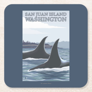 Orca Whales #1 - San Juan Island, Washington Square Paper Coaster