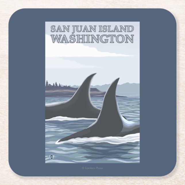 Orca Whales #1 - San Juan Island, Washington Square Paper Coaster (Front)