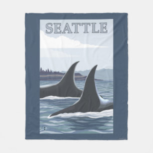 Orca Whales #1 - Seattle, Washington Fleece Blanket