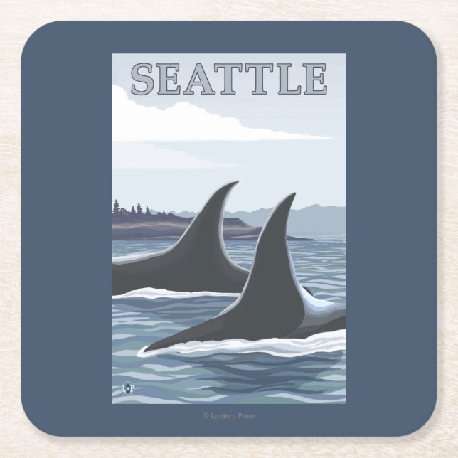 Orca Whales #1 - Seattle, Washington Square Paper Coaster (Front)