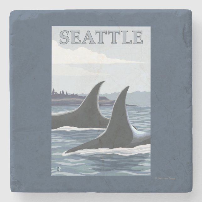 Orca Whales #1 - Seattle, Washington Stone Coaster (Front)