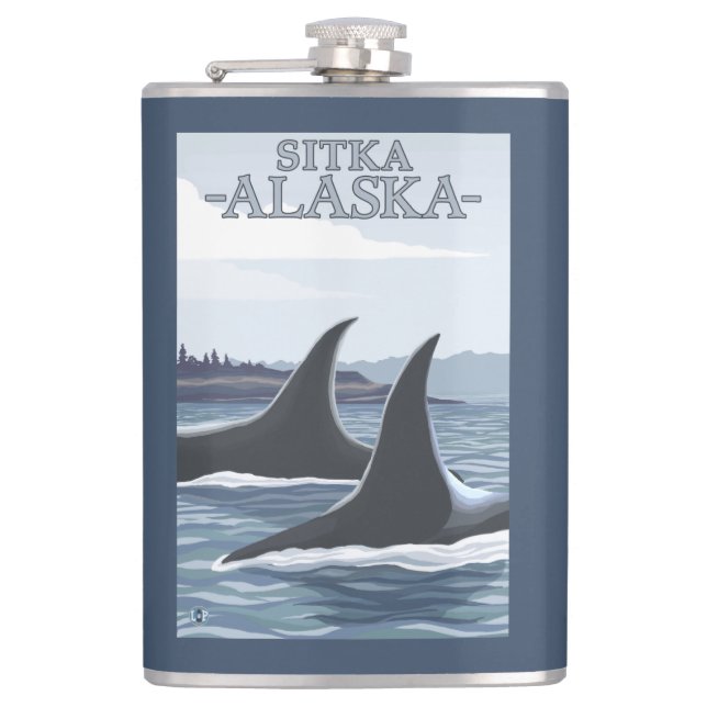 Orca Whales #1 - Sitka, Alaska Hip Flask (Front)