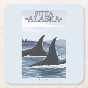 Orca Whales #1 - Sitka, Alaska Square Paper Coaster
