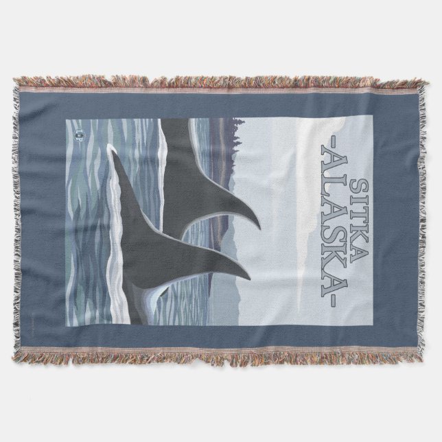 Orca Whales #1 - Sitka, Alaska Throw Blanket (Front)