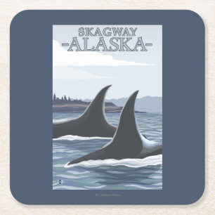 Orca Whales #1 - Skagway, Alaska Square Paper Coaster