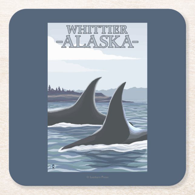 Orca Whales #1 - Whittier, Alaska Square Paper Coaster (Front)