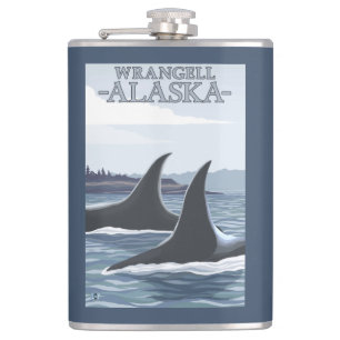 Orca Whales #1 - Wrangell, Alaska Hip Flask