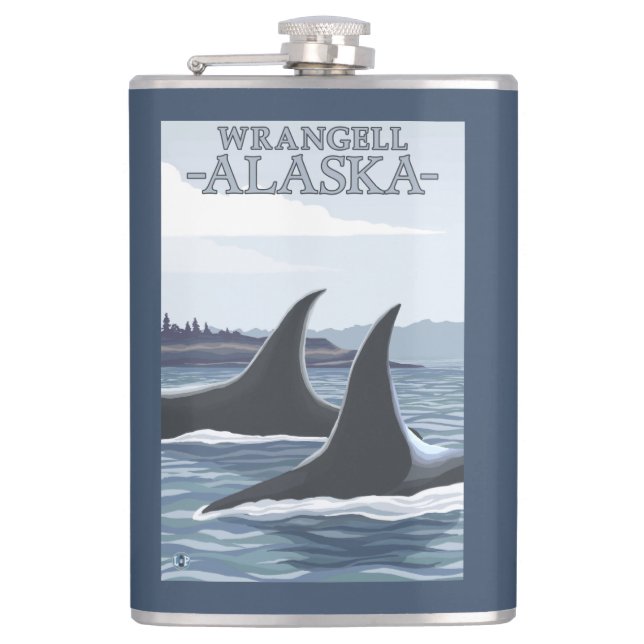 Orca Whales #1 - Wrangell, Alaska Hip Flask (Front)