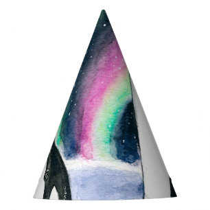 Orca Whales Galaxy Northern Lights Watercolor Party Hat
