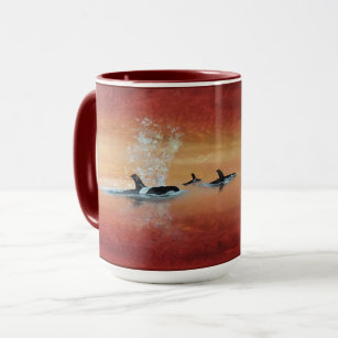 Orca Whales! Killer whales in sunset Mug
